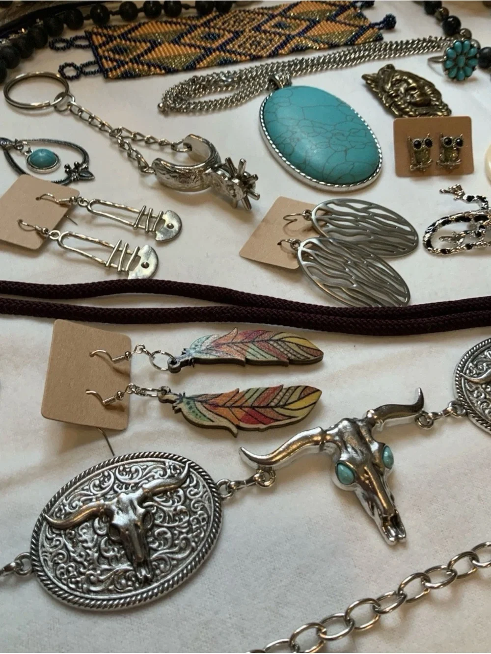 Southwestern Sculpture with Fashion Jewelry Mixed Lot 55+Pcs